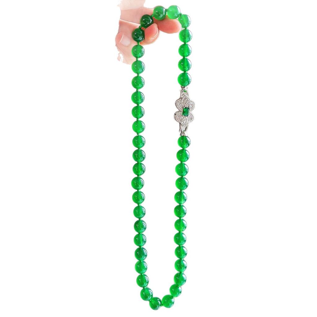 Vent 7A Vert Impérial Naturel Glace Transparent Chrysoprase Agate Collier Chaîne Clavicule Fidélité