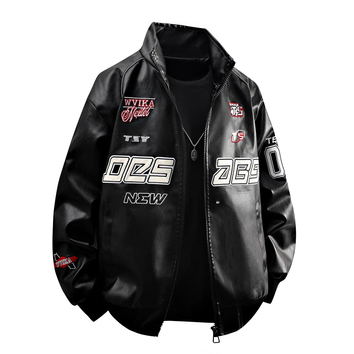 

American Style Motorcycle PU Leather Jacket Trendy Black White Heavyweight Biker Jacket Men s Loose Fit Padded Outerwear XXXL чорний