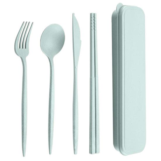 4Pcs/Set Reusable Portable Plastic Cutlery Set with Storage Box Students Spoon Fork Cutter Chopsticks Tableware Set
