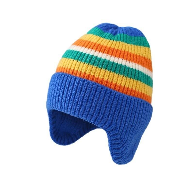 Autumn and Winter Children's Thermal Hat Rainbow Color Cute Baby Hat Infant Ear Protection Warm Knitted Pullover Hat