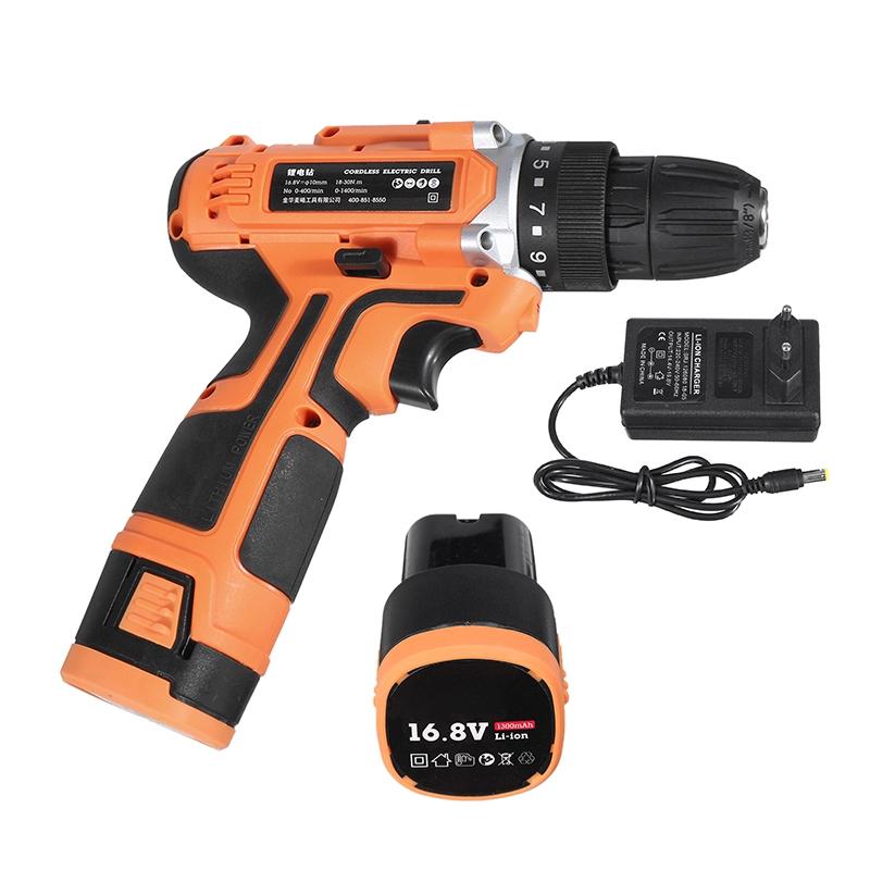 Electric Drill Dual Speed 16.8V Lithium Cordless Drill Multi-function Electric Screwdriver Power Tool 2 Li-ion Battery