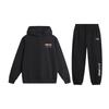 Li Ning Letter Print Pullover Loose Hooded Drop Shoulder Long Sleeve Elastic Waist Long Pants Casual Sports Suit Unisex Suit Black AWDU133-4+YKLU208-1