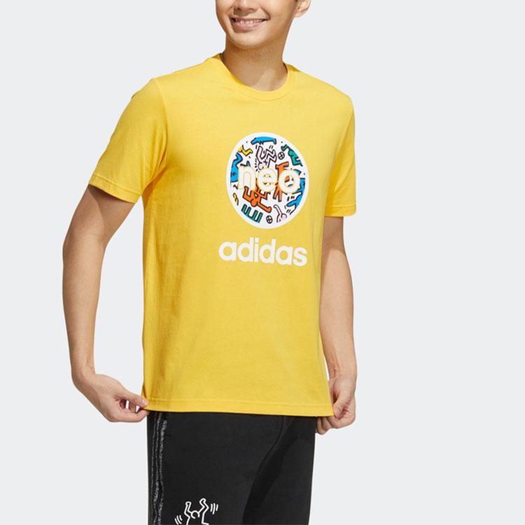 Adidas Keith Haring X NEO Cartoon Print Logo Short Sleeve Sports Tee Unisex Tops Solar-Yellow HD7272