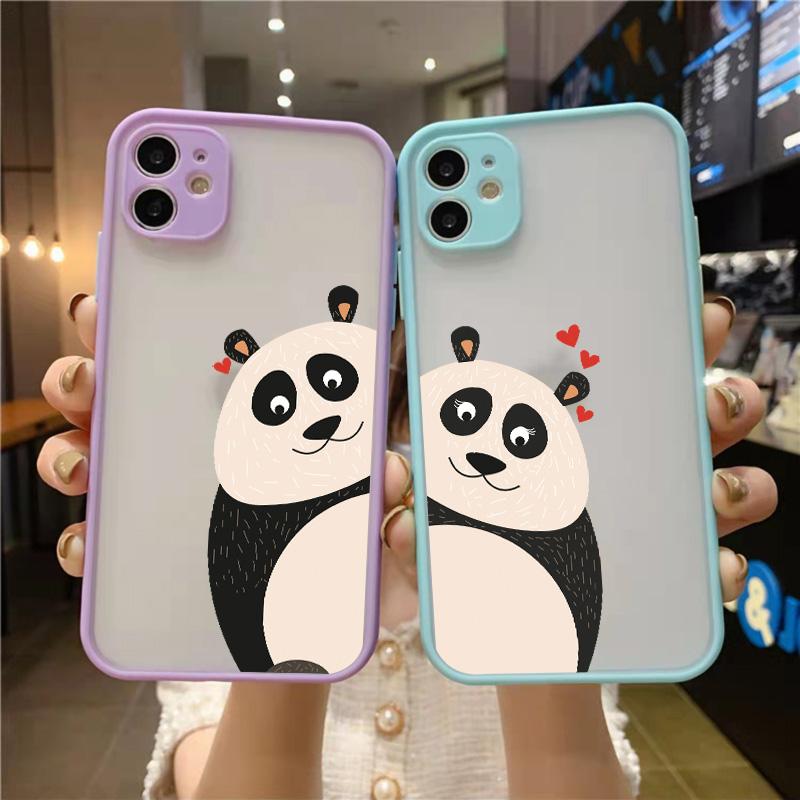 Creative Panda Family Cute Animal Phone Case for iPhone 15 12 13 11 14 Pro Max 7 8 Plus SE 2020 X XR XS Shockproof Couple Cover