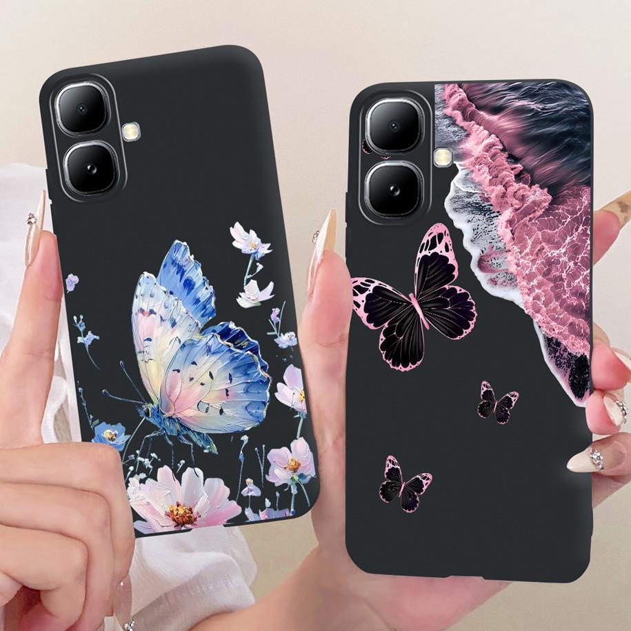 For Infinix Smart 20 4G Case New Fashion Flower Pattern Soft Black Silicone Phone Cover For Infinix Smart 20 Bumper Smart20 Para