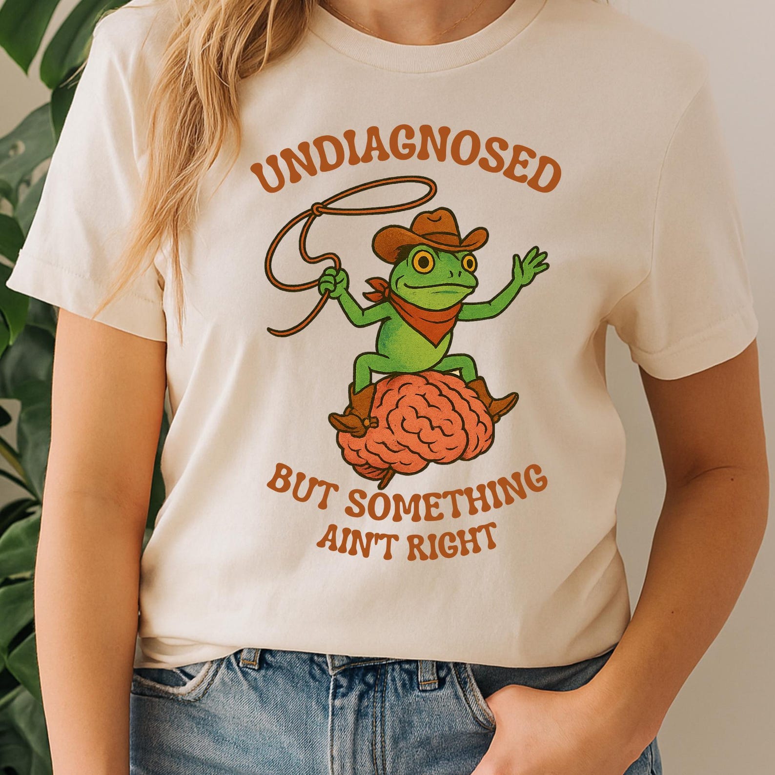 Funny Cowboy Frog T-Shirt – Retro Rodeo Brain Rider Graphic Tee M