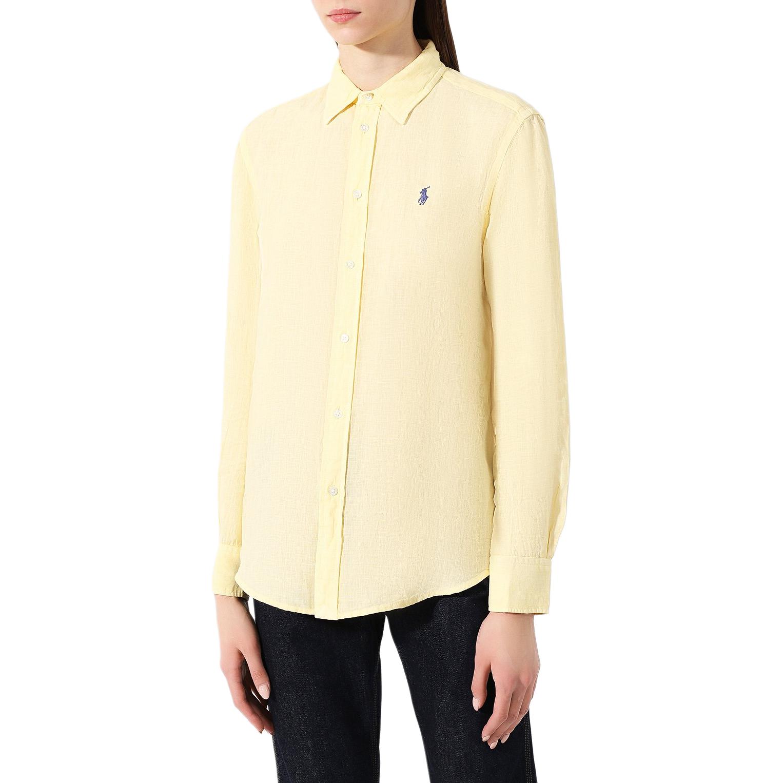 

Polo Ralph Lauren Ss24 Рубашка с длинным рукавом из льна с вышивкой логотипа Pony Женская рубашка Желтый 211732637-006 XL