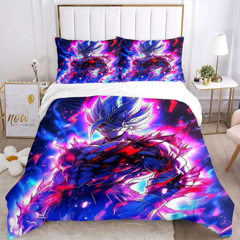 3pcs Super Saiyan Blue Vegeta Pattern Bedding Three-Piece Set (1 Cover + 2 Pillowcases, No Fillings), This Printed Bedding Set Is Soft and C