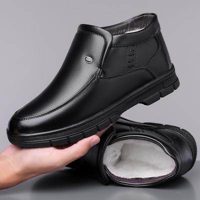 FashionFashion Leather Non-slip Velvet Ankle Boots for Men Winter Warm Platform Snow Boots Designer Soft-soled Casual Male Cotton Shoes
