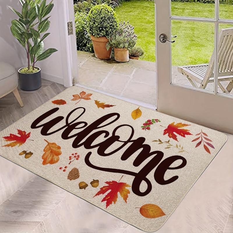 Welcome Maple Leaf Acorn Print Doormat Fall Harvest Indoor Entryway Floor Carpet Autumn Seasonal Area Rug for Home Decoration