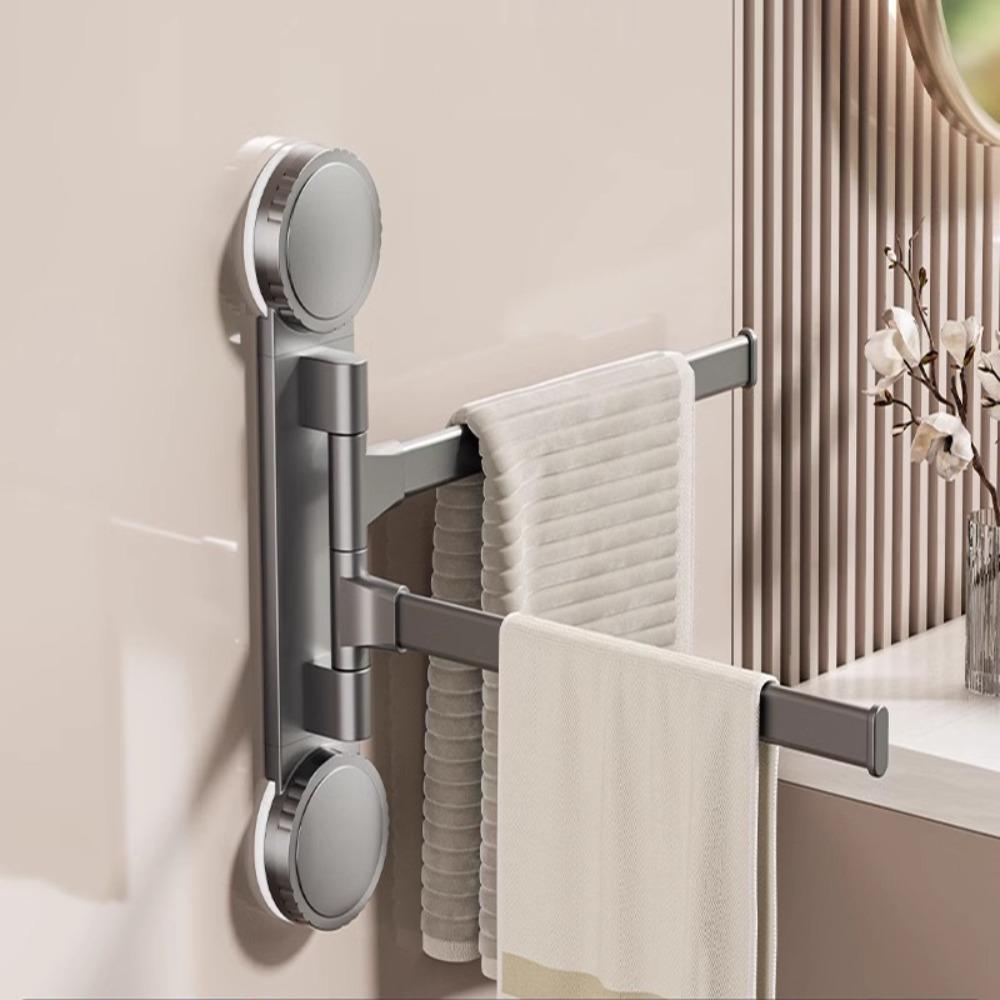 

4-Arm Suction Cup Towel Rack Wall Mounted Aluminum Towel Holder Rustproof Space Saving Bathroom Storage Rack Dormitory