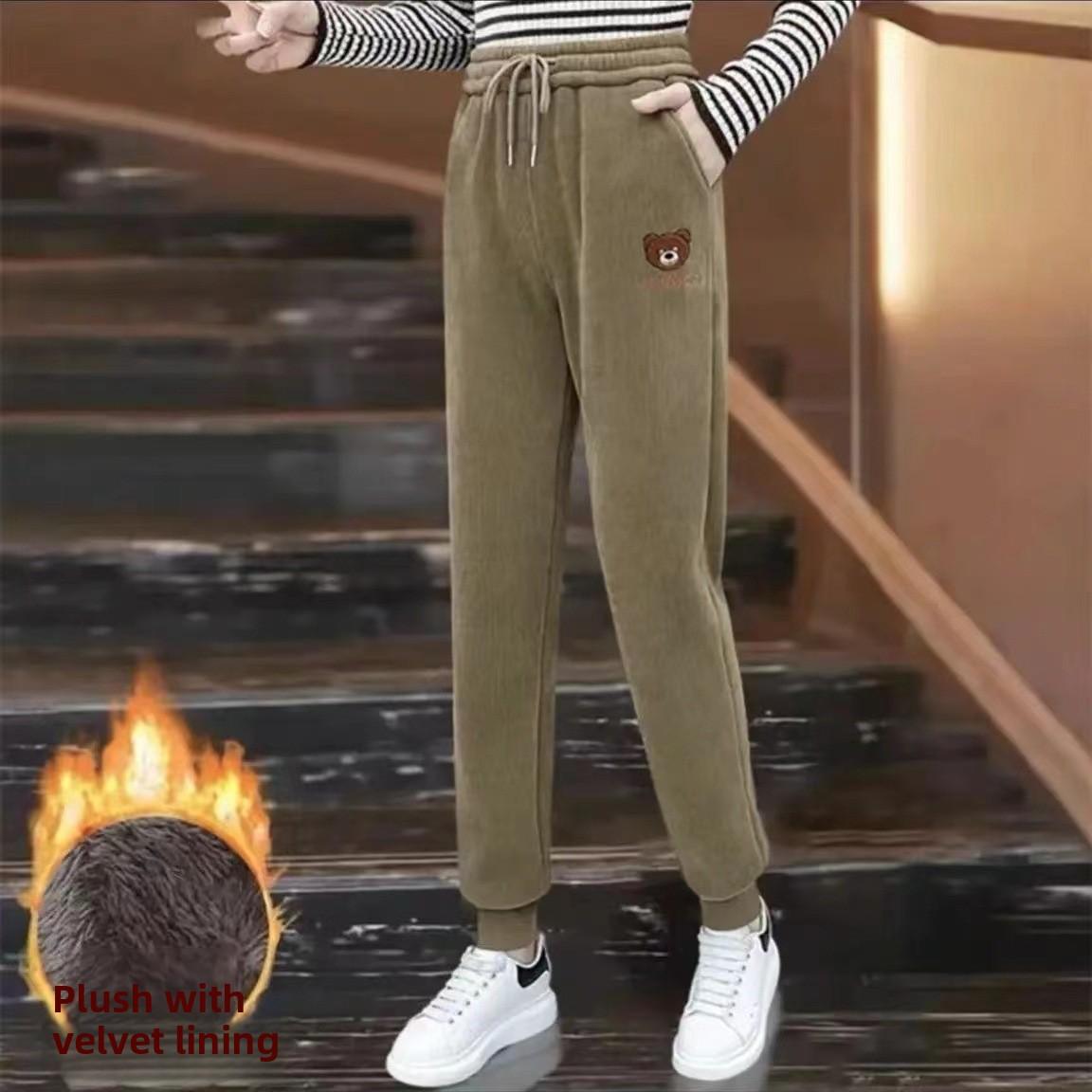 

Флисовые и Утепленные Спортивные Штаны для Женщин, Новые Завышенные Утягивающие Повседневные Штаны-Гаремы в Форме Медведя, Спортивные Флисовые Штаны с Влагоотводящим Эффектом 2XL（60-70kg） хаки