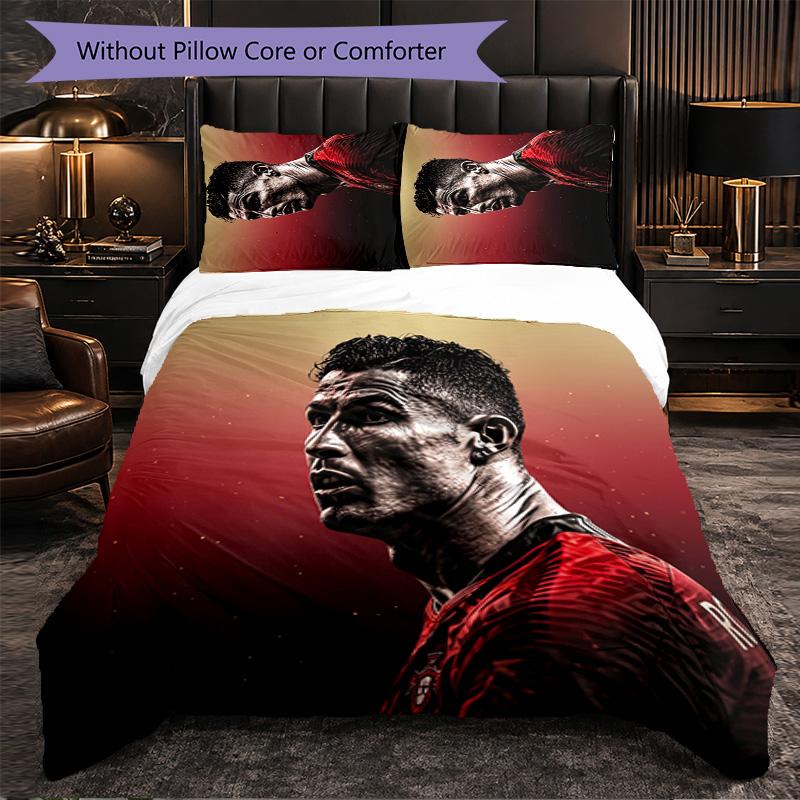 Cristiano Ronaldo Muster 3-teiliges Bettwäsche-Set Weiche Mikrofaser-Bettbezug mit Kissenbezügen für Schlafzimmer