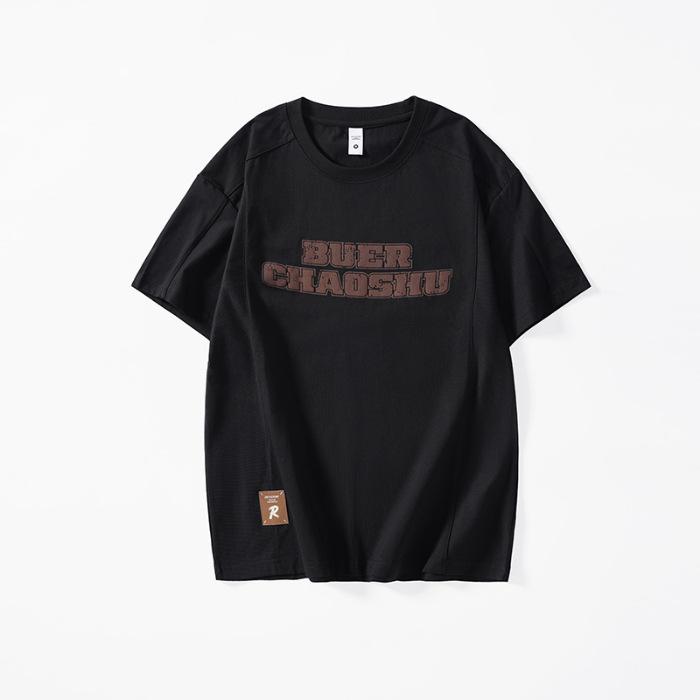 

Latest American Heavyweight Short-sleeved T-shirt for Mens Summer Thin Pure Cotton Comfortable Fit Large-size Top 4XL чорний