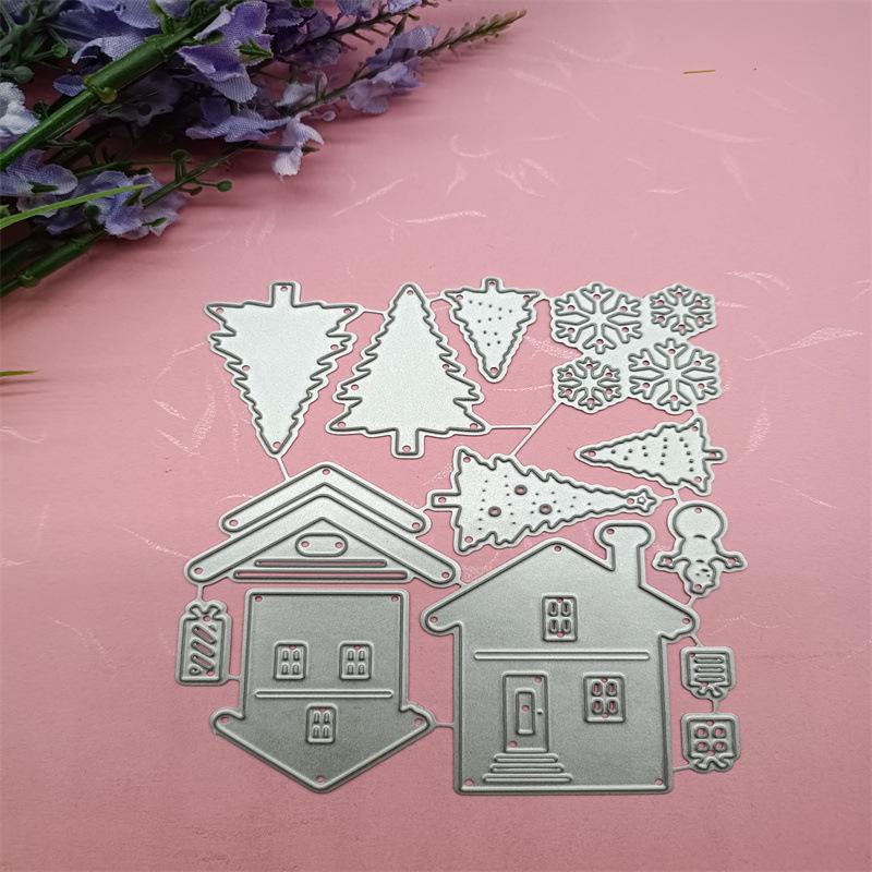 House Christmas Tree and Snowflakes Scrapbooking Metal Cutting Dies Stencils for DIY Album Paper Card Decor