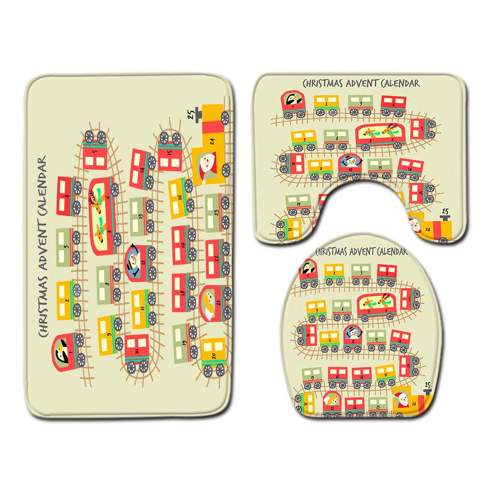 Christmas Shower Curtain Polyester Cloth Toilet Seat Four-Piece Set Entrance Door Mat Bedroom Living Room Floor Mat Carpet