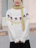 Women's Red Beaded Bow Jacquard Sweater - Autumn/Winter 2026 Loose Knit Pullover