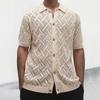 Mens Short Sleeve Polo Neck Knit Cardigan Hollow Out Slim Fit Young Adults