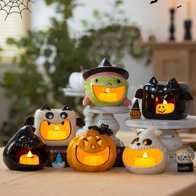 Kürbis-Kerzenständer, Halloween-Keramik-Kerzenständer, Atmosphärendekoration und lustige Süßigkeitenaufbewahrung, Desktop-Dekoration, Kreativität