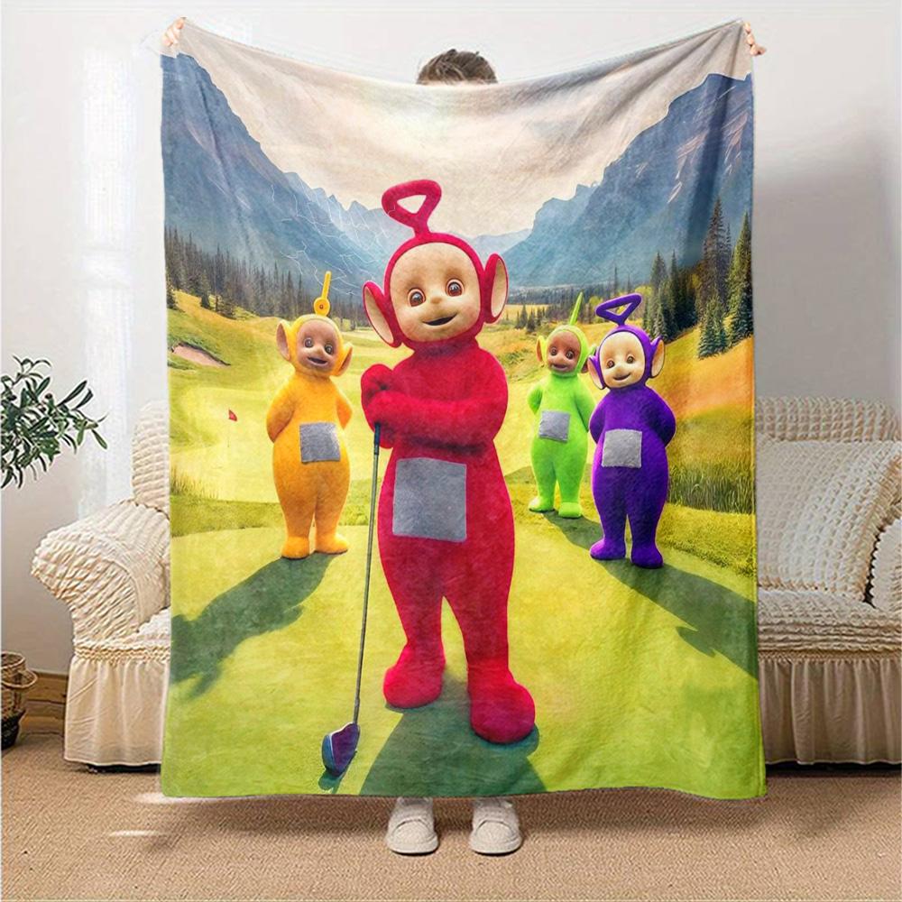 Teletubbies Cartoon Character Golf Scene Print Flannel Blanket Soft Warm Throw Blanket for Sofa Bed Living Room