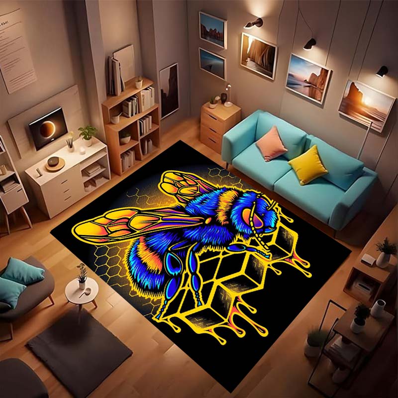 3D cartoon cute bee pattern non-slip rug, soft flannel, washable, non-slip backing, suitable for living room, bedroom, bathroom,
