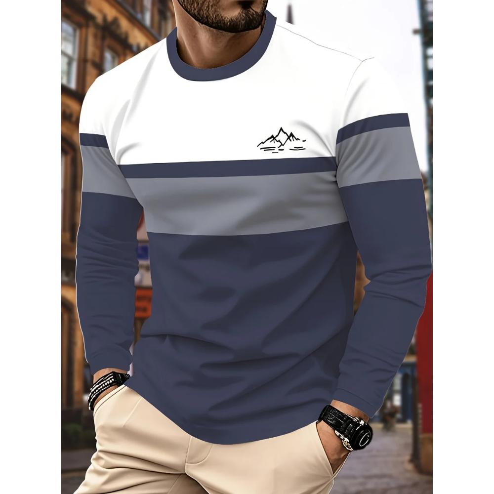 Haut Rayé Polyvalent pour Homme Décontracté Manches Longues Respirant Confortable Simple Pulls Manches Longues Homme