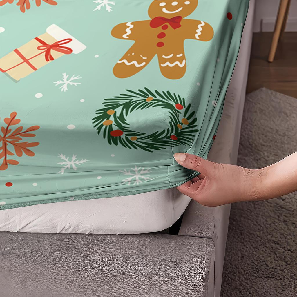3-teiliges Weihnachts-Lebkuchenmann-Girlanden-Druck Kernloses Bettlaken-Set Mehrere Größen Bettdecke Bequeme Bettwäsche Maschinenwaschbar