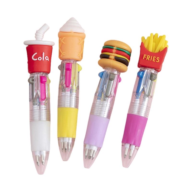 

4Pcs Cartoon Multicolored Pen 4 Color-in-1 Writing Pens Retractable Colored Ballpoint Pen for Color Coding Note Taking