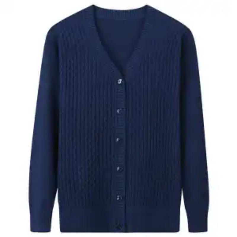 Button Long-sleeved Solid Color Cardigan Thread Sweater Jacket V-neck Fashion Top