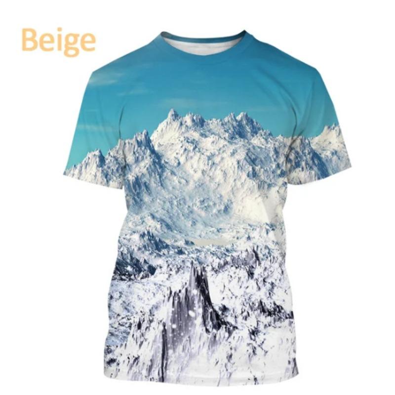 Men's 3D Printed Street Fashion T-Shirt Snow Mountain Scenery Print Short Sleeve O-Neck Pullover casual top