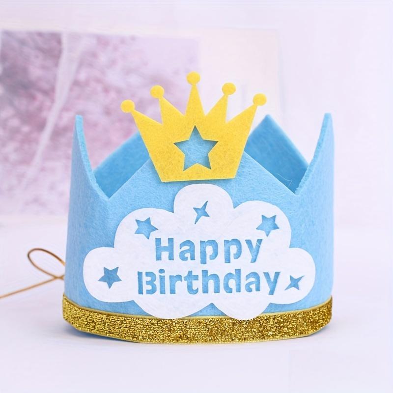 1pz Cappello Corona Buon Compleanno Usa e Getta Festa Glitter Nastro Corona Dorata Decorazioni Stella Base Nuvola Blu Oggetti di Scena per Foto Buon Compleanno