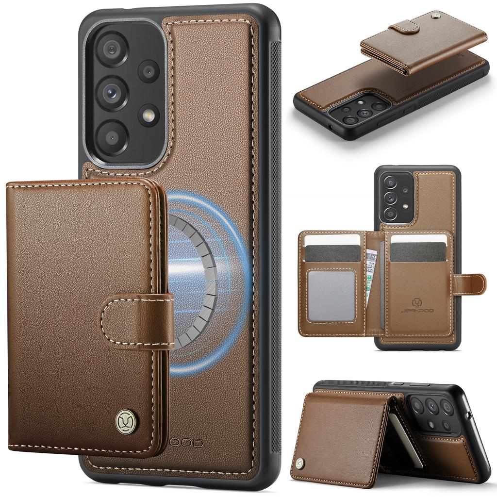 For Samsung Galaxy A33 5G Case JEEHOOD J09 RFID Blocking Card Holder Leather Back Phone Cover Magnetic Case