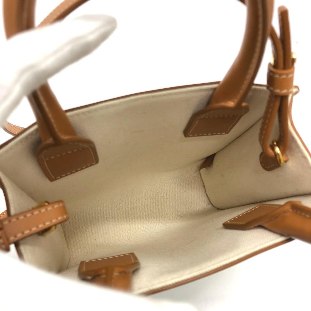 CELINE logo Vertical Cabas Mini 2WAY Shoulder Bag Canvas/Leather Beige