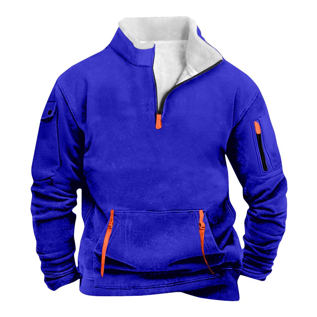 Men's Zipper Pocket Half Zipper Sweatshirt Men's Sports Large Size Casual Sweatshirt