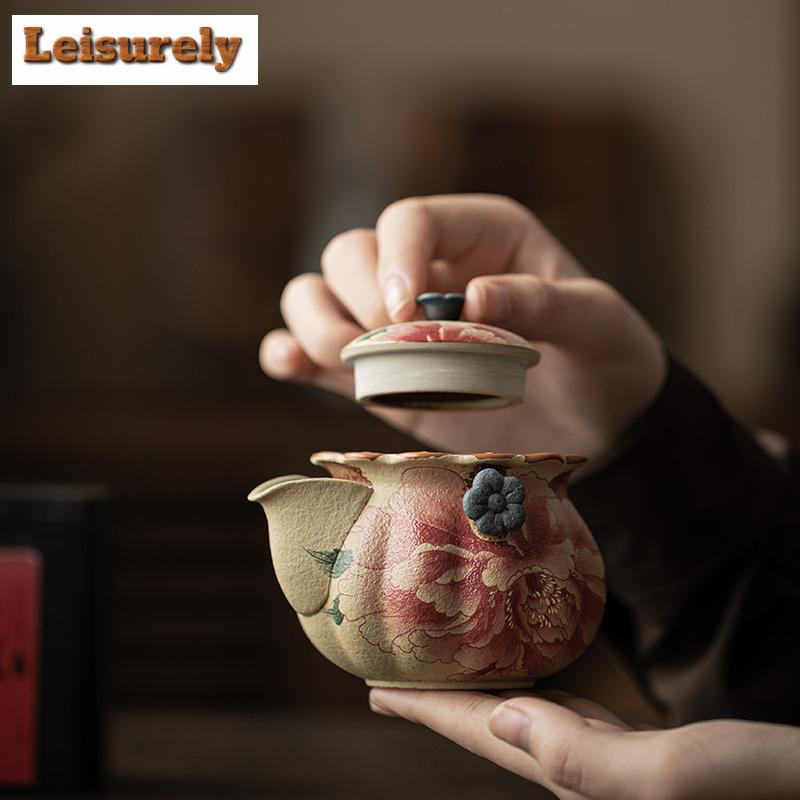 135ml Blau und Weiß Feuerstein Rot Handgehalten Pfingstrose Teekanne Zen Teefilter Kanne Teekocher Mit Sieb Chinesisches Tee Set Geschenk