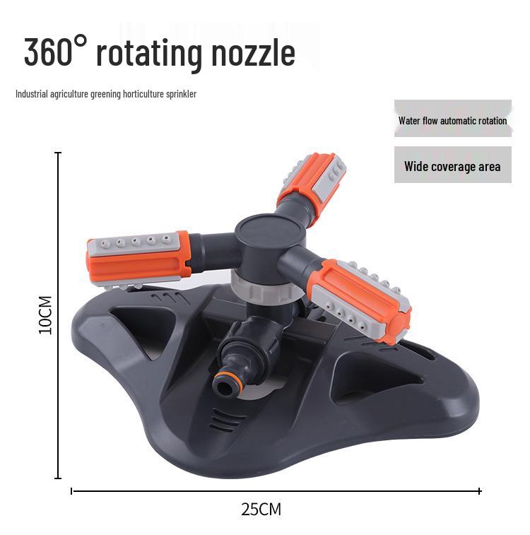Multi-Function Plastic Three-Arm Garden Sprinkler, Water-Powered Automatic Rotation