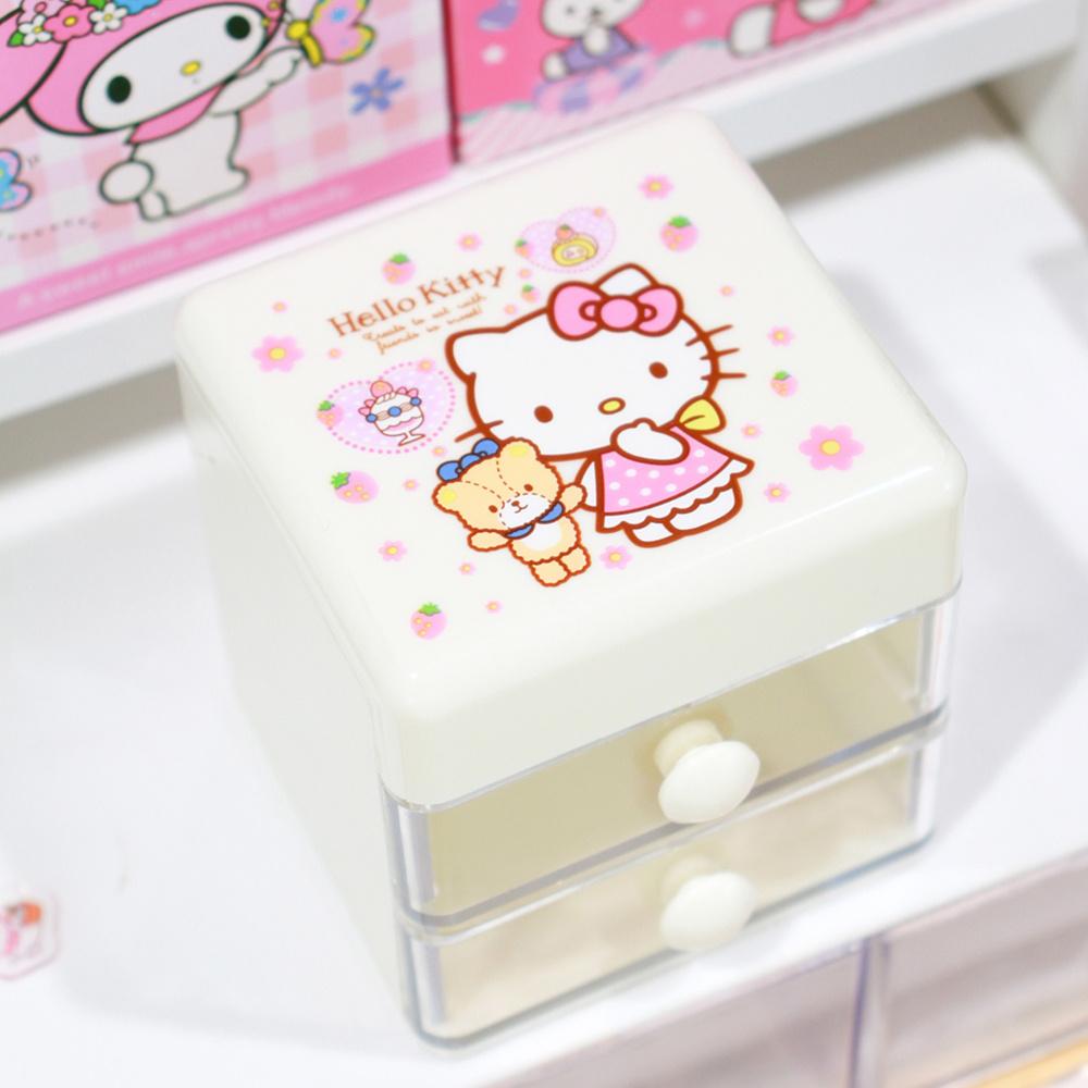 

Sanrio Мини Органайзер для Стола Мультяшный Hello Kitty Cinnamoroll Melody Двухслойный Ящик для Хранения Украшений и Наклеек Подарки для Девочек