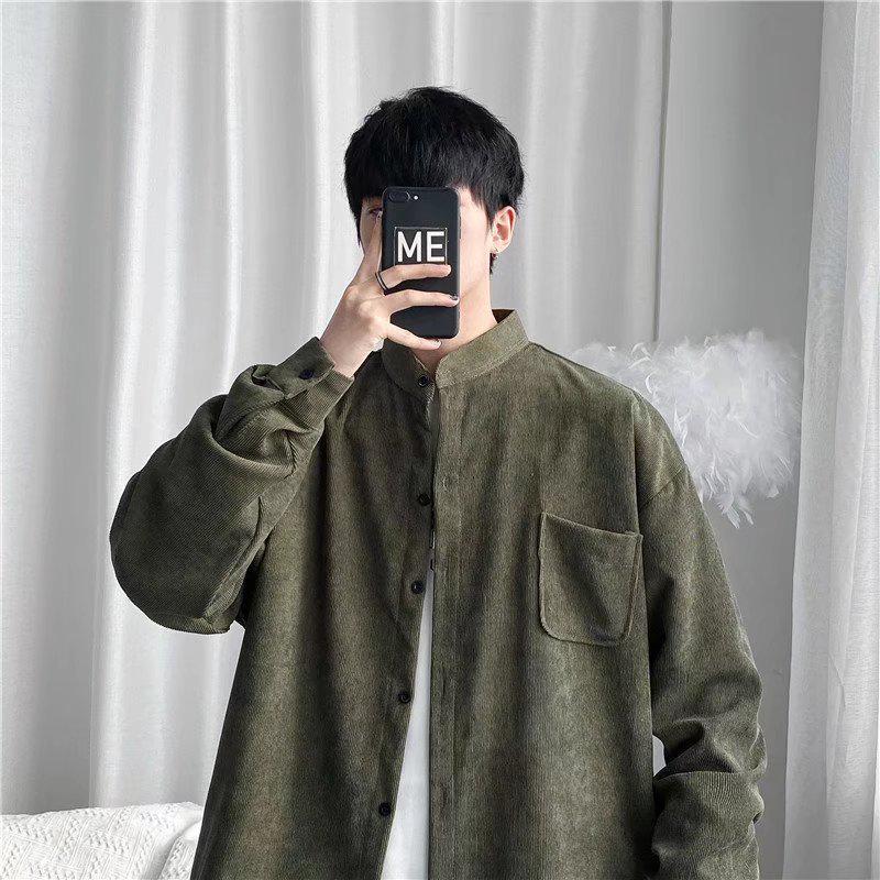 Men's Retro Corduroy Stand-Up Collar Shirt Jacket - Long-Sleeve Casual Trend for Spring & Autumn