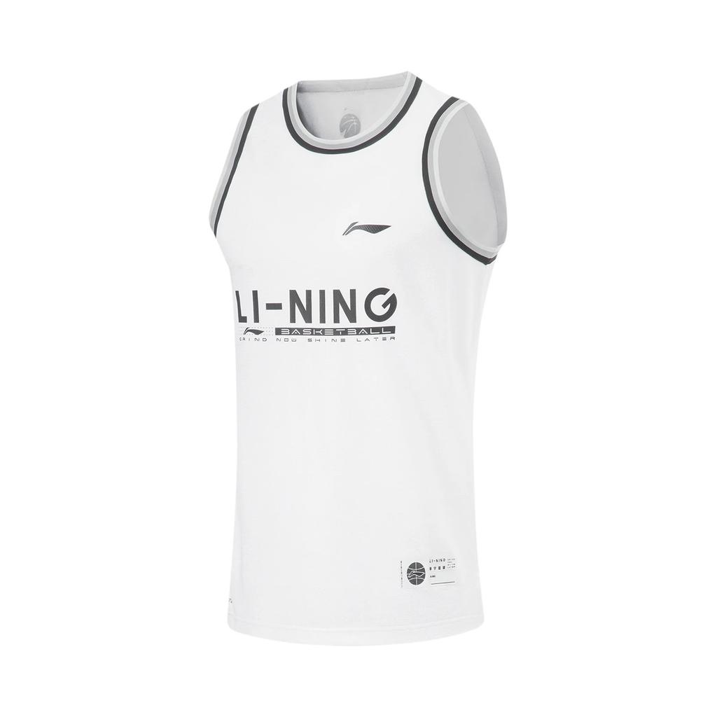 Li Ning CBA Series Letter Logo Printed Round Neck Vest And Shorts Set Basketball Set Men Sportswear Standard-White AATT027-3