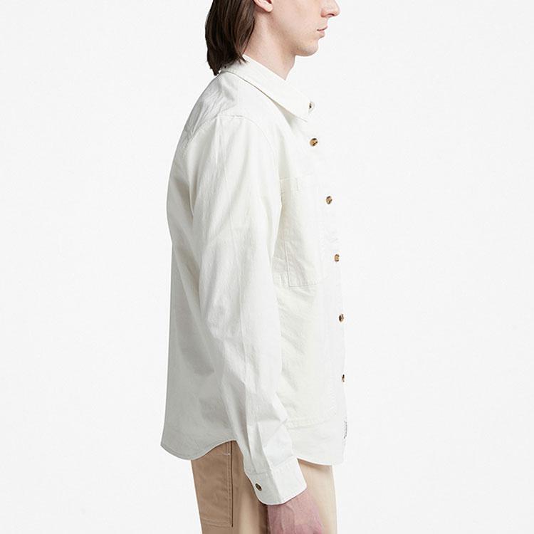 Timberland SS22 Solid Color Casual Pocket Loose Long Sleeve Shirt Autumn Retro White Men Shirts A61T9-CM9