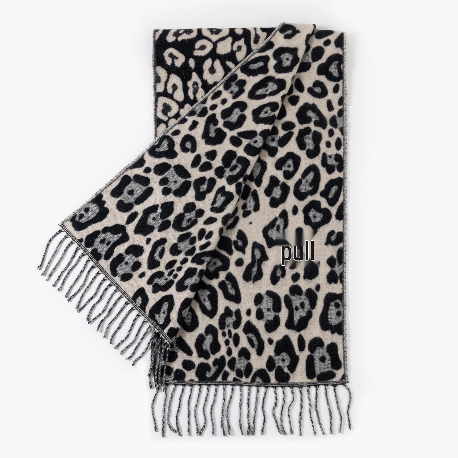 2025 High-End European and American Faux Cashmere Leopard Print Scarf Shawl чёрный