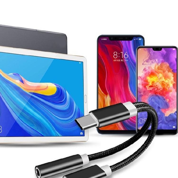 Adaptador de Fone de Ouvido e Carregamento USB C Tipo C para Adaptador de Fone de Ouvido e Carregador 3,5mm Dongle de Carregamento Rápido Cabo 132mm