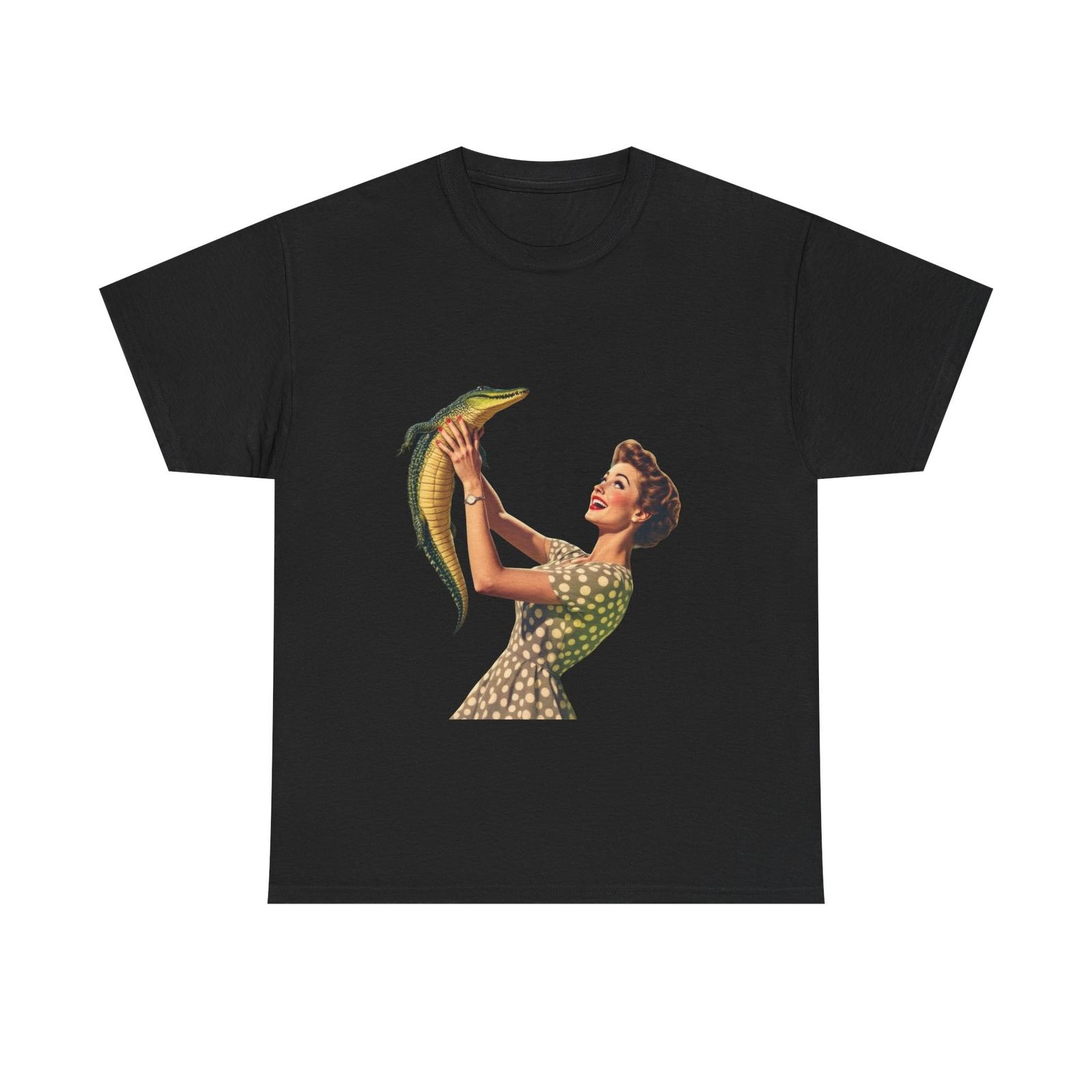 Retro Style Lady Holding An Alligator TShirt Funny Vintage Art Tee Florida Gator L