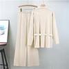 Fashion Knitted Set Women's Autumn New Style Loose Medium to Long Collar Cardigan Wide Leg Pants Two Piece Set