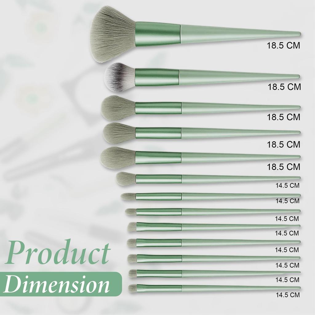 GLUN® Metallic Green Professional 13-Piece Makeup Brushes with Travel Bag, Face, Eye & Highlight Brushes