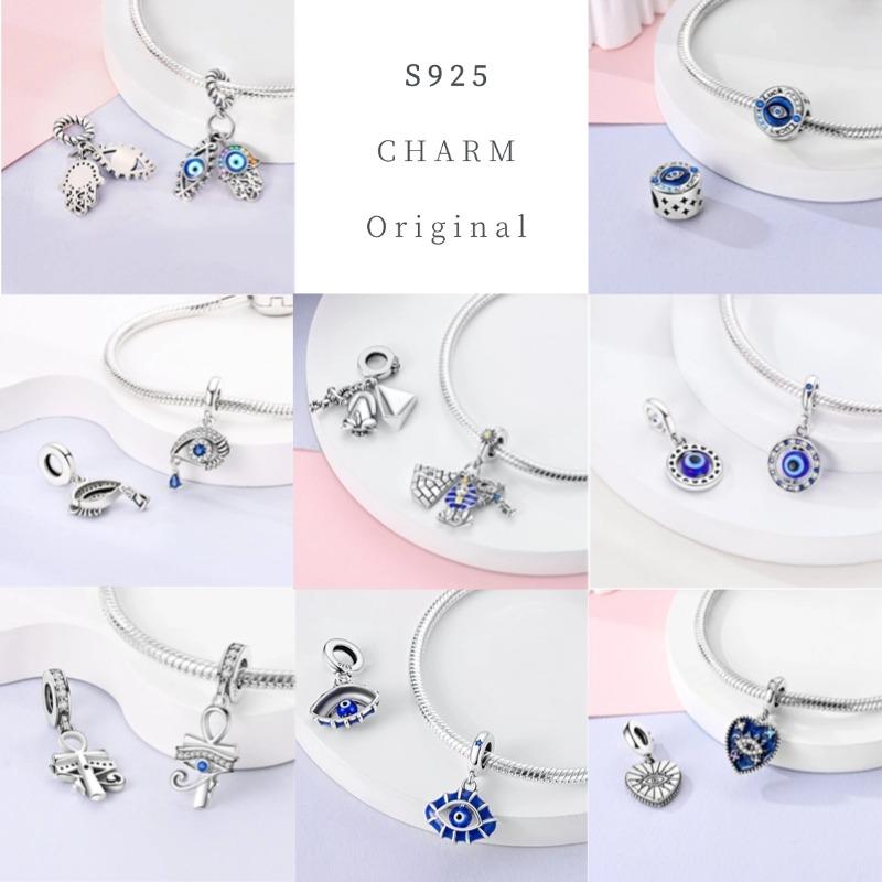 Teufelsaugen Anhänger 925 Kupfer Original Hand von Fatima Blauer Zirkon Kreuz Blaue Augen Charms Passend für Armband DIY Herstellung Zirkon Geschenk