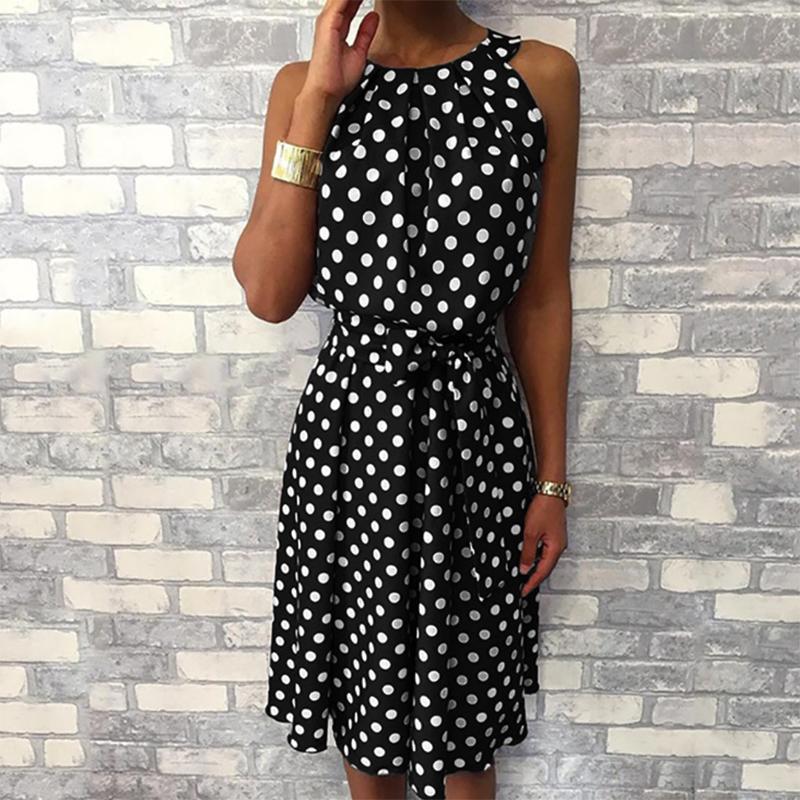 Trendy Plus Size Women's Sleeveless Polka Dot Midi Dress For Summer Celebrations