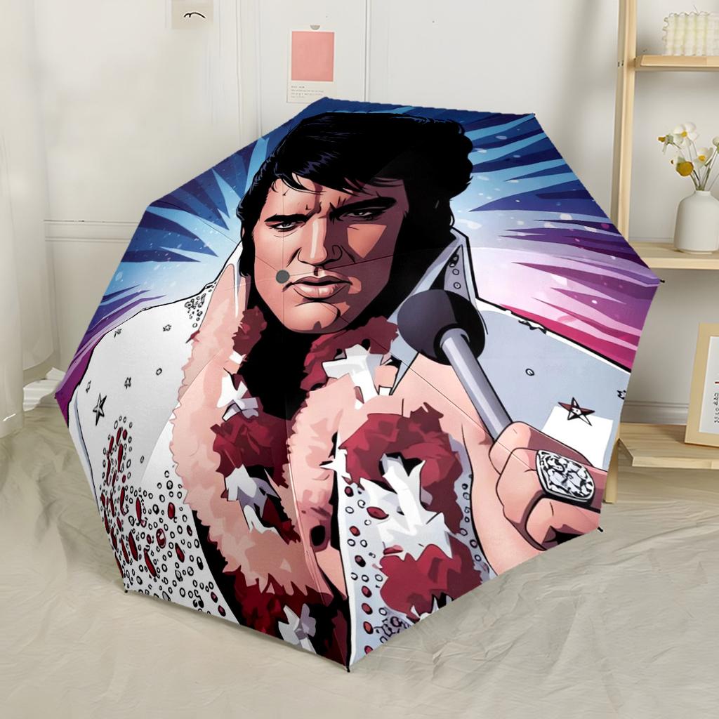 Ombrello Portatile Automatico Elvis Presley's Comeback Special Compatto Resistente Design a 8 Stecche Plastica Resistente Ferro Ombrello per Tutte le Stagioni per Viaggio