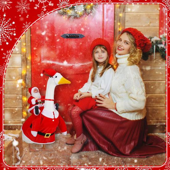 Christmas Mrs Claus Goose Outfits for 23 Inch Cement or Plastic Porch Goose Holiday Goose Red Velvet Dress with Hat for Outdoor Yard Lawn Decor