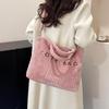 Women's 2025 Fashionable Corduroy Tote Bag with Letter Embroidery - Trendy Single Shoulder Handbag